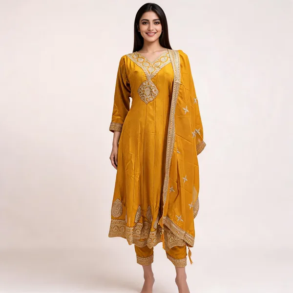 Yellow_Vichitra_Anarkali_Top_Pant_Dupatta_For_Women