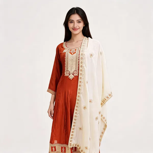 Burnt_Orange_Vichitra_Anarkali_Top_Pant_Dupatta_For_Women