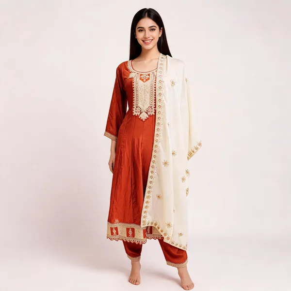 Burnt_Orange_Vichitra_Anarkali_Top_Pant_Dupatta_For_Women