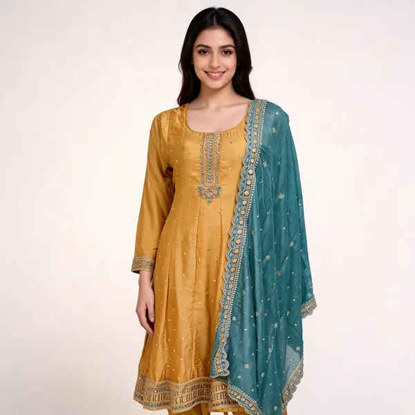 Lemon_Yellow_Vichitra_Anarkali_Top_Pant_Dupatta_For_Women