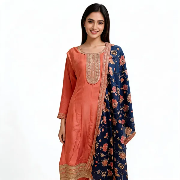 Peach_Vichitra_Floral_Anarkali_Top_Pant_Dupatta_For_Women