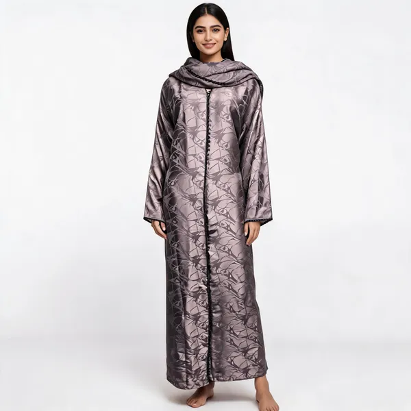 Brown_Cotton_Kaftan_Abaya_With_Scarf_For_Women