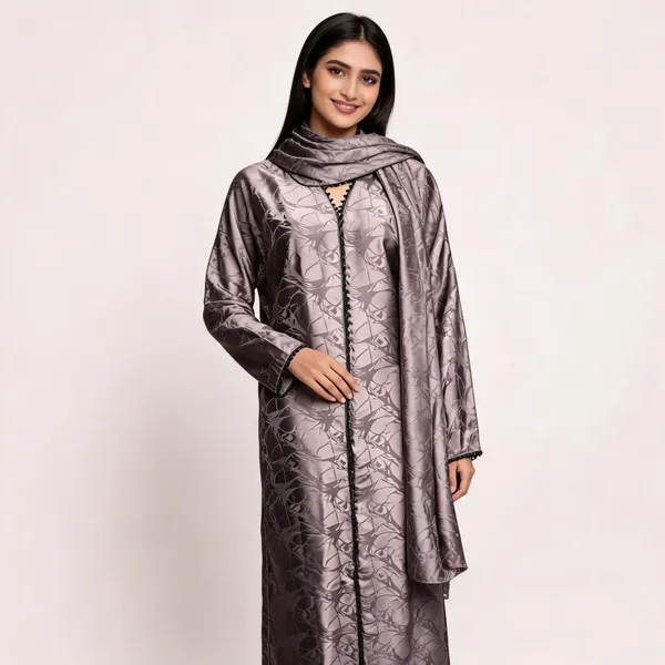 Brown_Cotton_Kaftan_Abaya_With_Scarf_For_Women