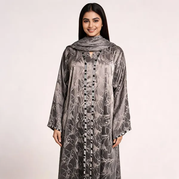 Brown_Cotton_Flared_Abaya_With_Scarf_For_Women