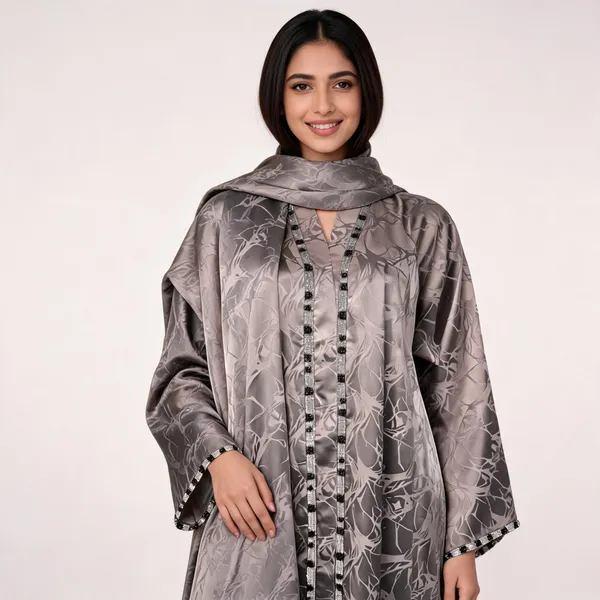 Brown_Cotton_Flared_Abaya_With_Scarf_For_Women