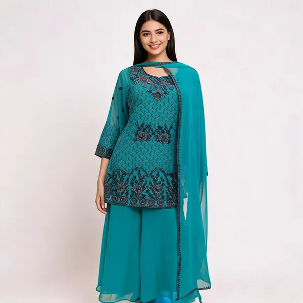 Green_Georgette_Embroidered_Top_Pant_Dupatta_For_Women