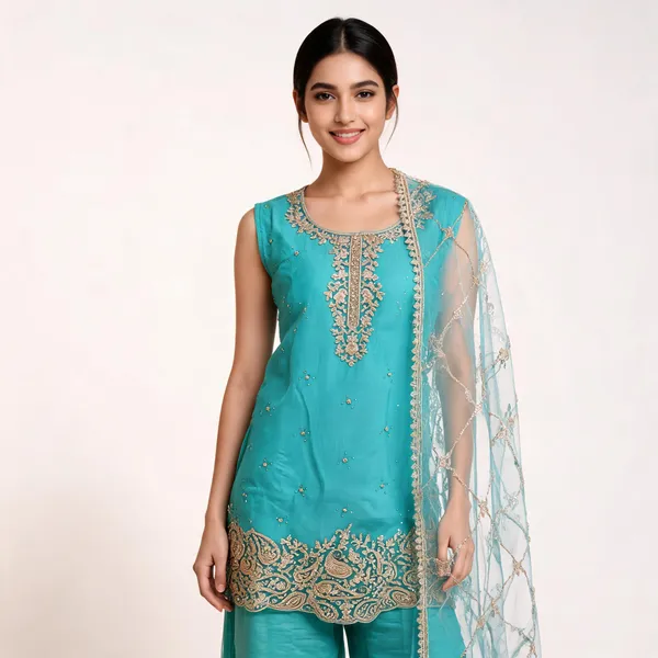 Green_Georgette_Plazo_Top_Pant_Net_Dupatta_Set_For_Women