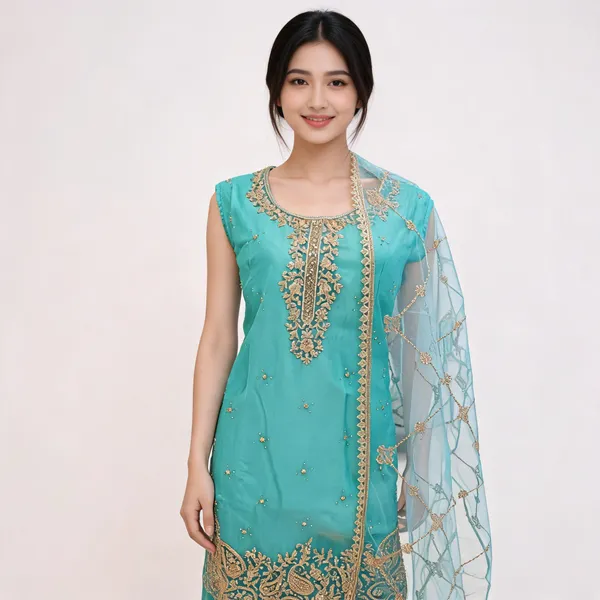 Green_Georgette_Plazo_Top_Pant_Net_Dupatta_Set_For_Women