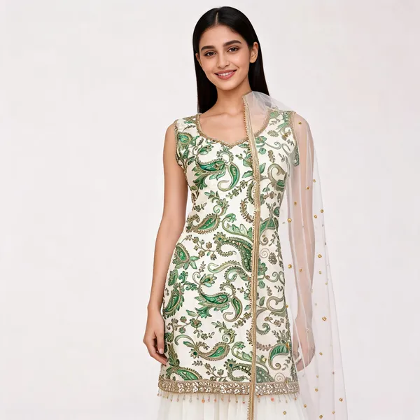 White_Crepe_Printed_Zarkhan_Stone_Work_Top_Pant_Dupatta_For_Women