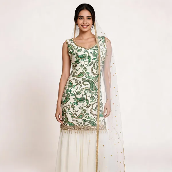 White_Crepe_Printed_Zarkhan_Stone_Work_Top_Pant_Dupatta_For_Women