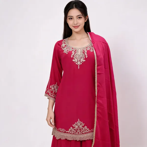 Rani_Pink_Vichitra_Zari_Border_Plazo_Top_Pant_Dupatta_For_Women