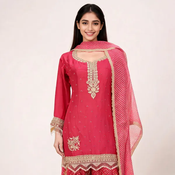 Tomato_Soft_Silk_Bandhani_Print_Plazo_Top_Pant_Dupatta_For_Women