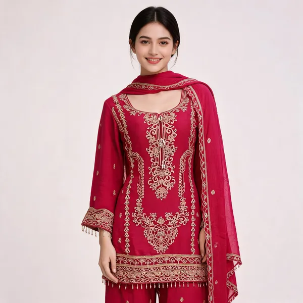 Rani_Pink_Vichitra_Zari_Border_Plazo_Top_Pant_Dupatta_For_Women