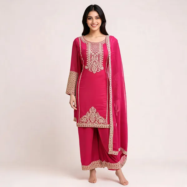 Rani_Pink_Georgette_Zari_Work_Plazo_Top_Pant_Dupatta_For_Women