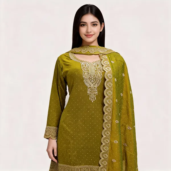 Mehendi_Green_Vichitra_Embroidered_Plazo_Top_Pant_Dupatta_For_Women