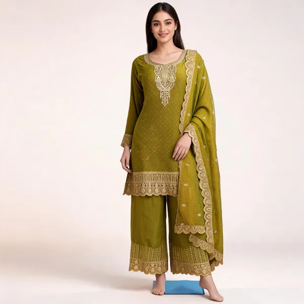 Mehendi_Green_Vichitra_Embroidered_Plazo_Top_Pant_Dupatta_For_Women