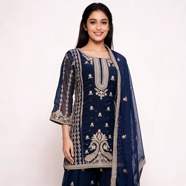 Navy_Blue_Georgette_Embroidered_Plazo_Top_Pant_Dupatta_For_Women