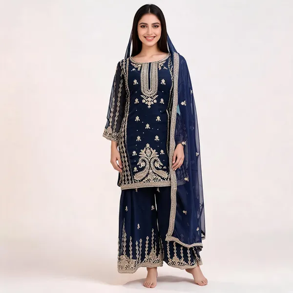 Navy_Blue_Georgette_Embroidered_Plazo_Top_Pant_Dupatta_For_Women