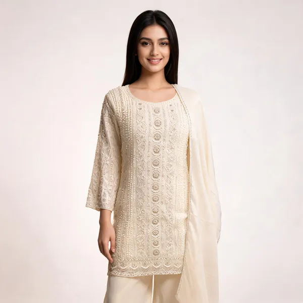 Cream_Georgette_Embellished_Plazo_Top_Pant_Dupatta_Set_For_Women