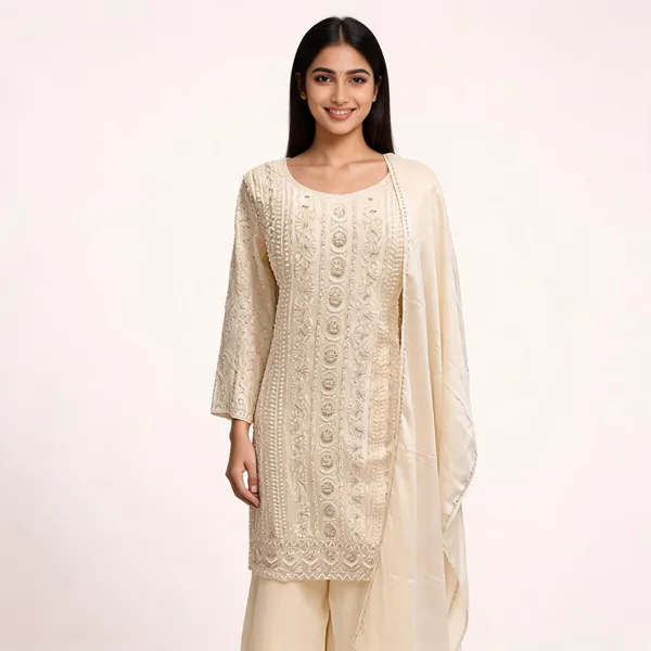 Cream_Georgette_Embellished_Plazo_Top_Pant_Dupatta_Set_For_Women