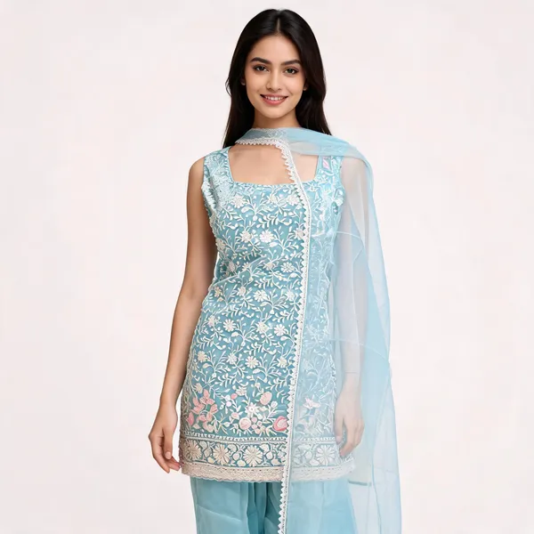 Cyan_Green_Glass_Organza_Embroidered_Farsi_Pant_Top_Dupatta_For_Women