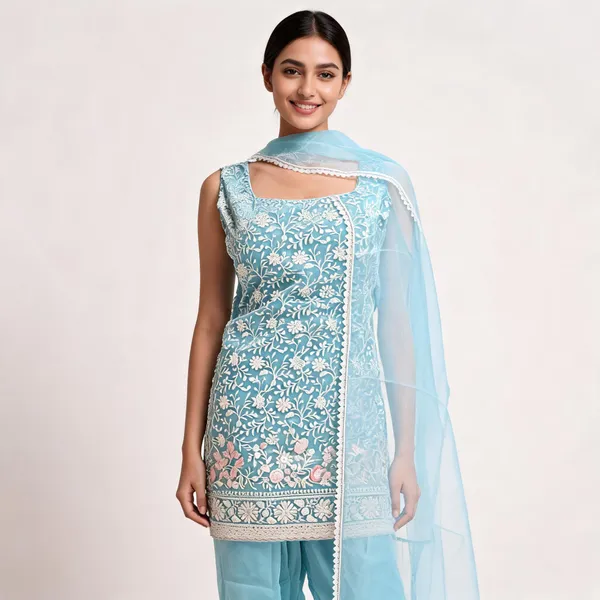 Cyan_Green_Glass_Organza_Embroidered_Farsi_Pant_Top_Dupatta_For_Women