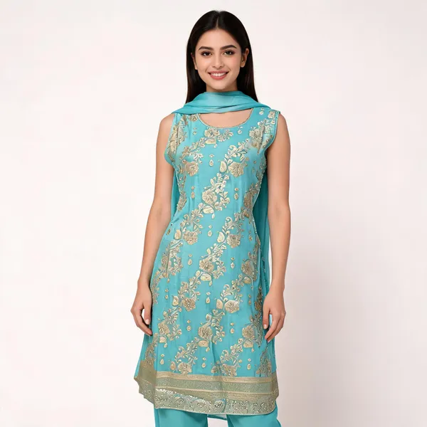 Cyan_Blue_Banarasi_Silk_Woven_Plazo_Top_Pant_Dupatta_For_Women