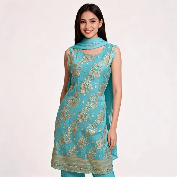 Cyan_Blue_Banarasi_Silk_Woven_Plazo_Top_Pant_Dupatta_For_Women
