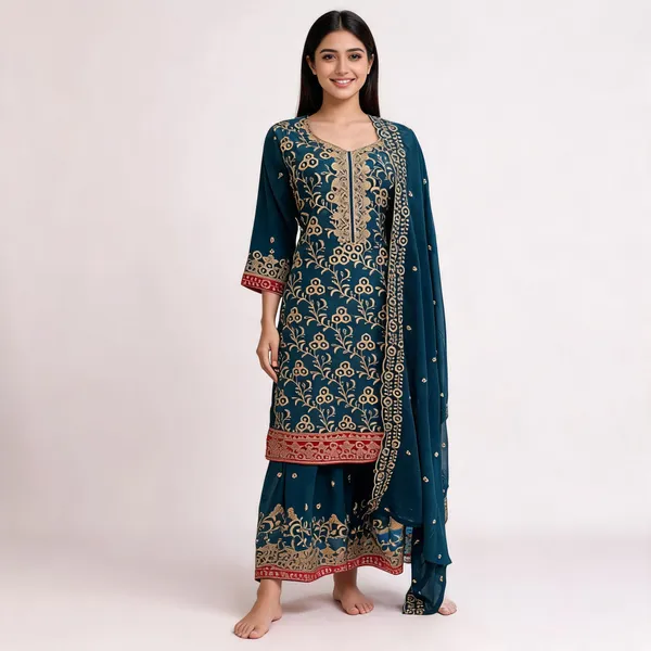 Blue_Georgette_Zari_Stone_Work_Kurta_Pant_Dupatta_Set_For_Women