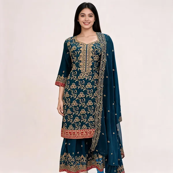 Blue_Georgette_Zari_Stone_Work_Kurta_Pant_Dupatta_Set_For_Women