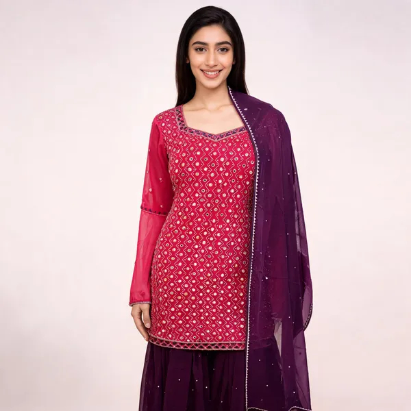 Pink_Wine_Georgette_Embroidered_Gharara_Kurta_Dupatta_Set_For_Women