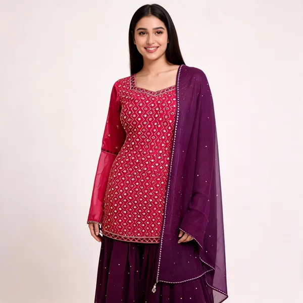 Pink_Wine_Georgette_Embroidered_Gharara_Kurta_Dupatta_Set_For_Women