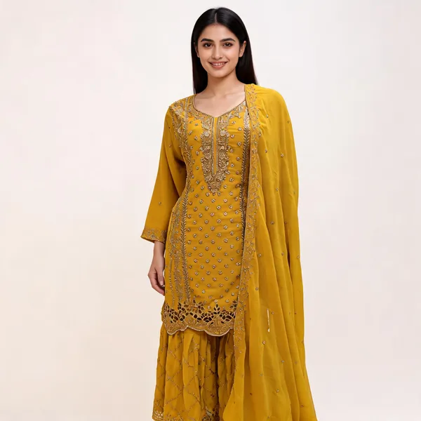 Yellow_Georgette_Cut_Work_Palazzo_Kurta_Dupatta_Set_For_Women