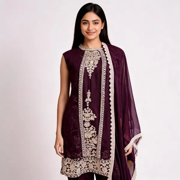 Wine_Georgette_Embroidered_Farshi_Palazzo_Kurta_Dupatta_Set_For_Women