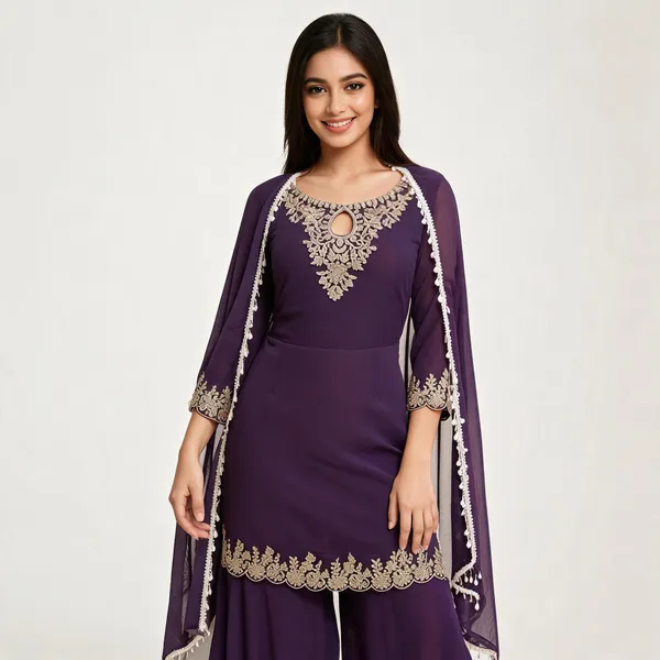 Lavender_Georgette_Hand_Work_Palazzo_Set_With_Tassel_Dupatta_For_Women