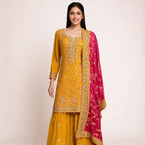 Yellow_Soft_Vichitra_Gharara_Set_With_Dupatta_For_Women