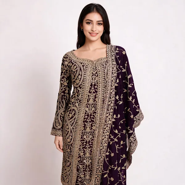 Black_Georgette_Embroidered_Jacket_Style_Kurta_Set_For_Women