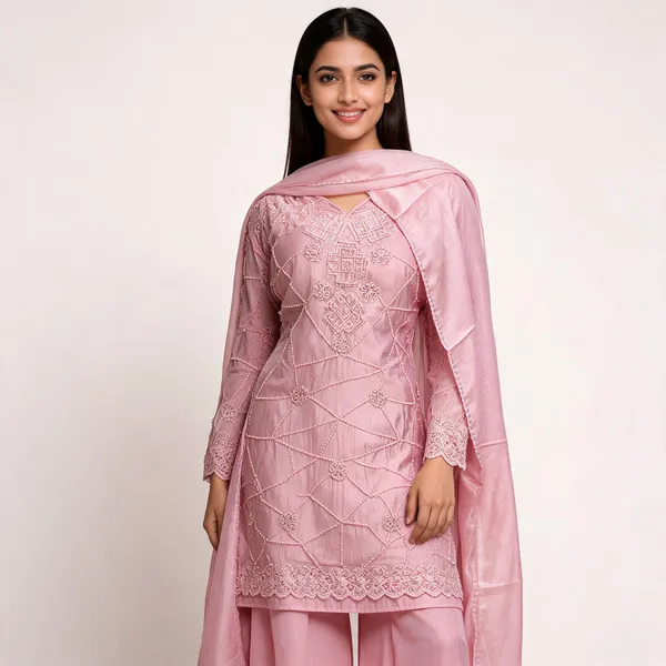 Pink_Soft_Vichitra_Long_Kurta_Palazzo_Set_With_Dupatta_For_Women