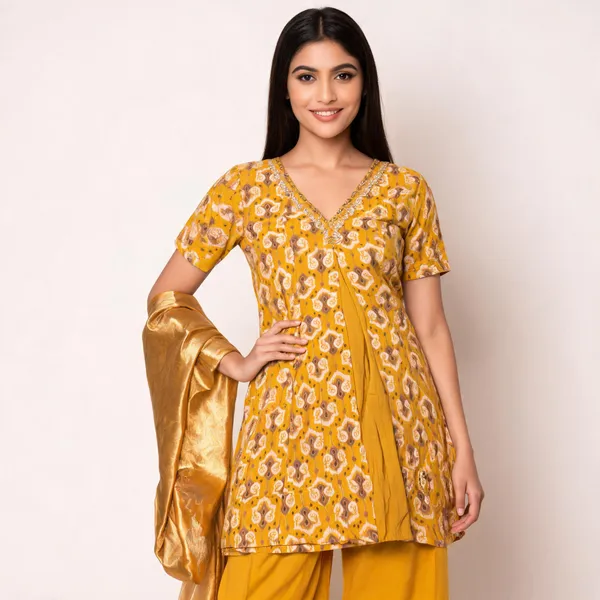 Yellow_Liquid_Cotton_Flared_Kurta_Palazzo_Silk_Dupatta_Set_For_Women