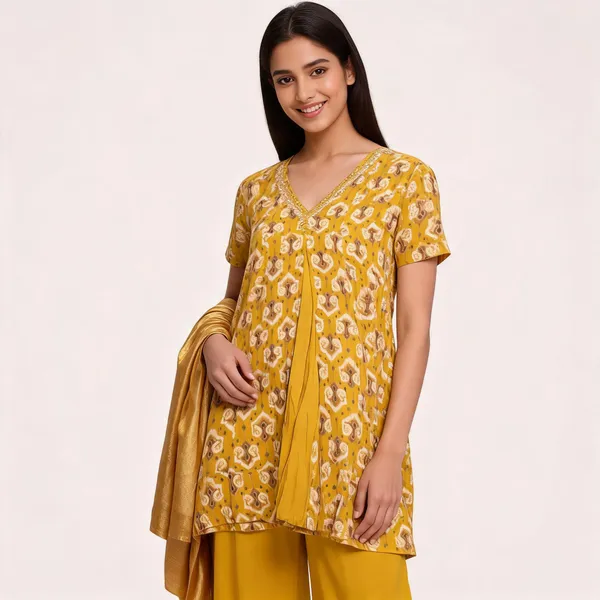 Yellow_Liquid_Cotton_Flared_Kurta_Palazzo_Silk_Dupatta_Set_For_Women