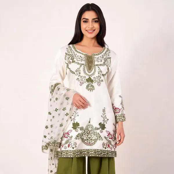 Cream_Satin_Rayon_Long_Pakistani_Kurta_Flared_Palazzo_Set_For_Women