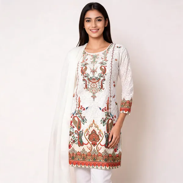 White_Satin_Rayon_Chikankari_Embroidered_Kurta_Set_With_Dupatta_For_Women