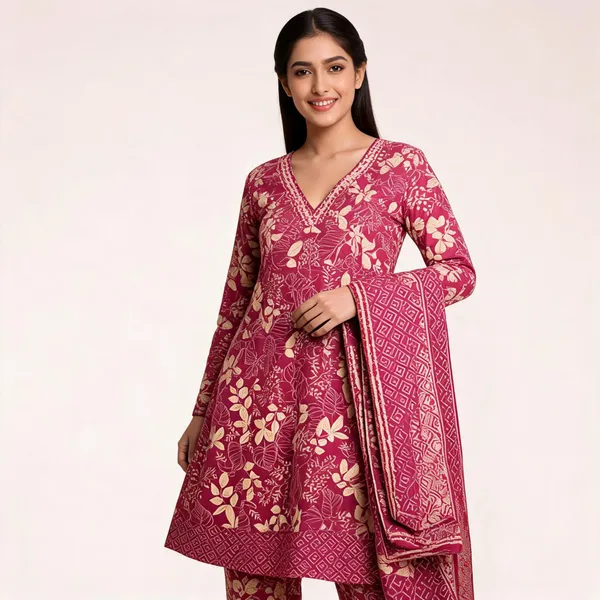 Wine_Cotton_Printed_Anarkali_Kurta_Set_With_Dupatta_For_Women