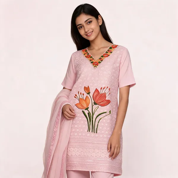 Baby_Pink_Cotton_Chikankari_Printed_Top_Pant_Dupatta_Set_For_Women