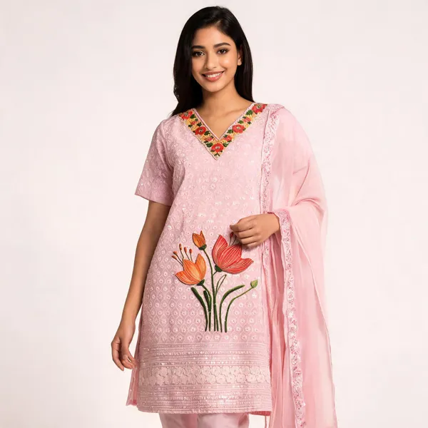 Baby_Pink_Cotton_Chikankari_Printed_Top_Pant_Dupatta_Set_For_Women