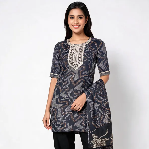 Black_Liquid_Cotton_Printed_Neck_Work_Top_Pant_Dupatta_Set_For_Women