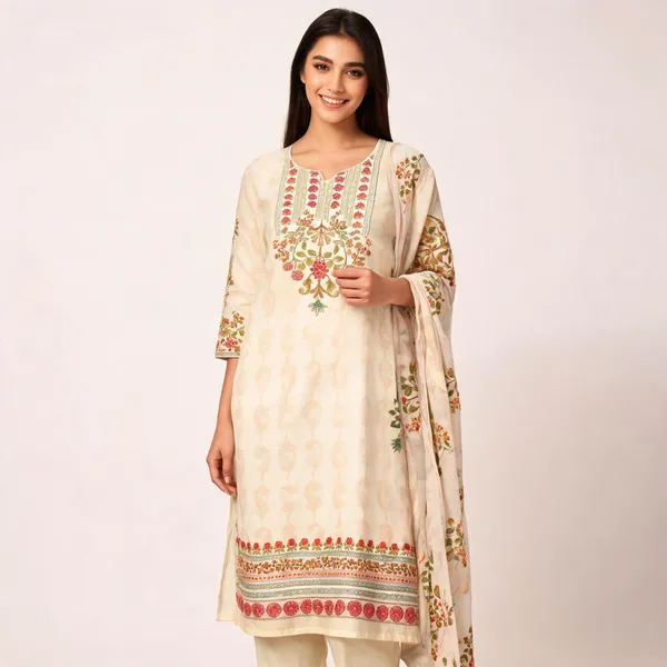 Cream_Mal_Cotton_Printed_Top_Pant_Dupatta_Set_For_Women