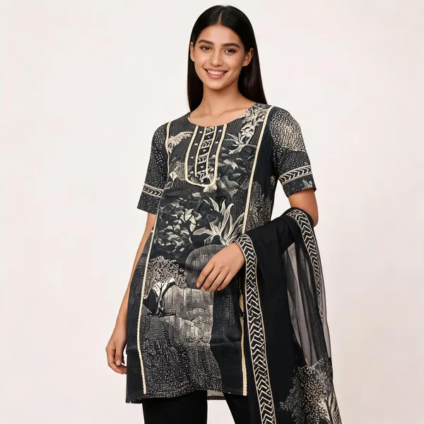 Black_Crepe_Organza_Dupatta_Top_Pant_Set_For_Women