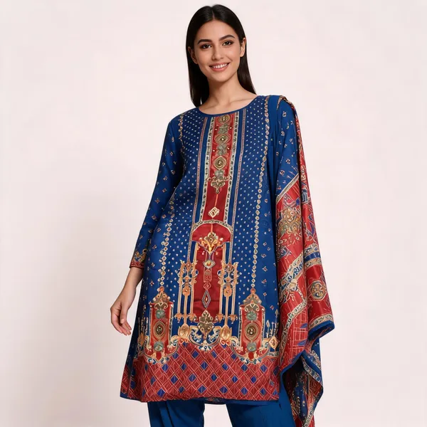 Blue_Vichitra_Silk_Printed_Top_Pant_Dupatta_Set_For_Women