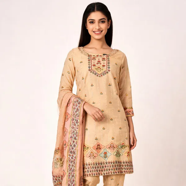 Cream_Muslin_Printed_Top_Pant_Dupatta_Set_For_Women